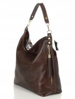 VERA PELLE Włoska Skórzana torebka Worek SKÓRA Dwa paski S15 Czekolada