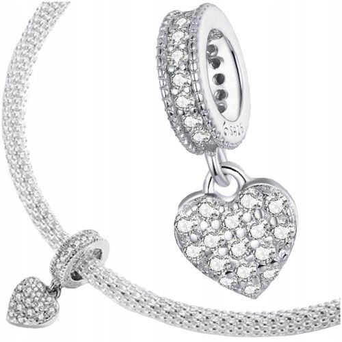 CHARMS WISZĄCE SERCE srebro 925 koralik zawieszka z cyrkoniami srebrna S925 na Arena.pl