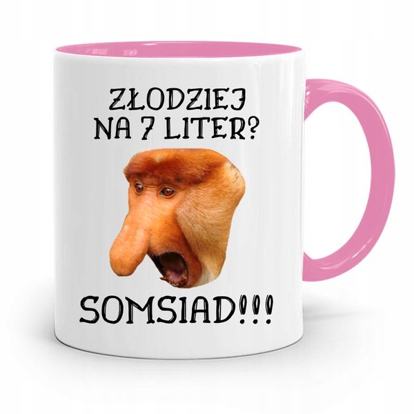 Kubek Różowy Nosacz Janusz Złodziej Na 7 Liter Z Nadrukiem Ze Zdjęciem zdjęcie 1