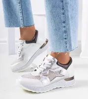 Białe sportowe metaliczne sznurowane sneakersy ażurowe Torres 36