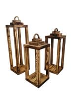 Zestaw 3 Lampionów 35 40 50 cm LAMPIONY DREWNIANE Baza pod stroik Dekor nr8