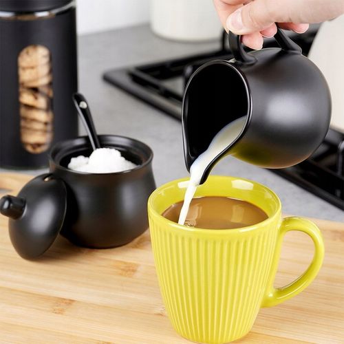 Zestaw CUKIERNICZKA MLECZNIK ŁYŻECZKA pojemnik na cukier mleko czarna na Arena.pl