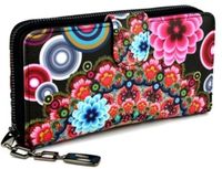 DAMSKI PODWÓJNY duży PORTFEL SKÓRA EKOLOGICZNA kolorowy w kwiaty POJEMNY