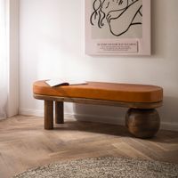 Ławka do przedpokoju skóra naturalna lite drewno 140 cm