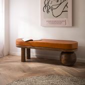 Ławka do przedpokoju skóra naturalna lite drewno 140 cm