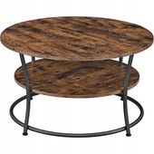 Stolik kawowy okrągły 80x45 cm rustykalny brąz z metalową ramą loft
