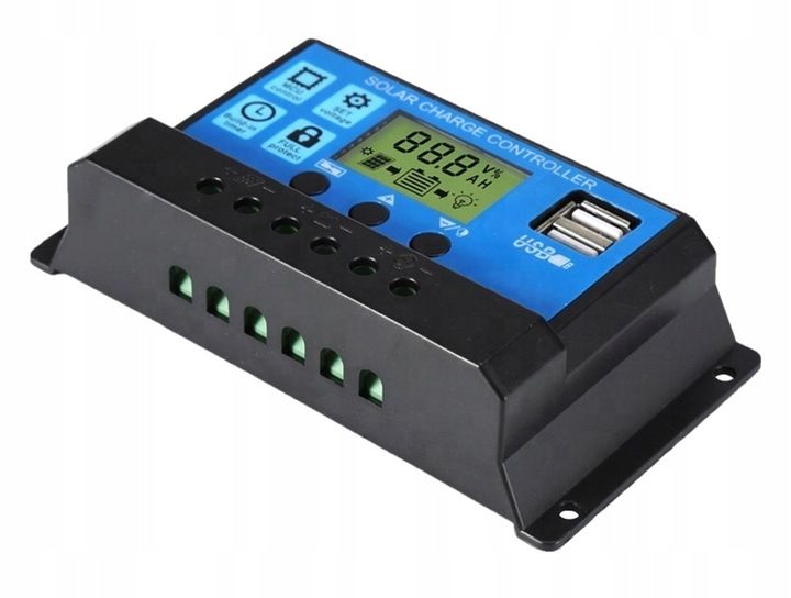REGULATOR ŁADOWANIA PANEL LCD 12V 24V 2X USB 30A KONTROLER SOLARNY zdjęcie 5