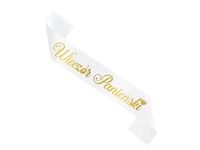 Szarfa Wieczór Panieński, biała z napisem złotym, 160 cm