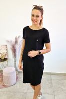 Czarna Bawełniana Prążkowana Sukienka z Kieszeniami UNI