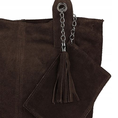 czekoladowa zamszowa torebka worek skóra naturalna SHOPPER A4 VERA PELLE na Arena.pl