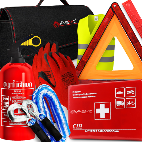 GAŚNICA 1KG APTECZKA KAMIZELKA TORBA TRÓJKĄT LINKA RĘKAWICE ZESTAW na Arena.pl