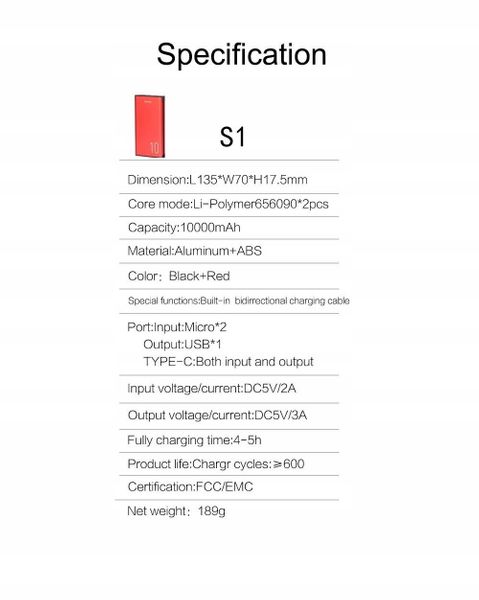 Aluminiowy Powerbank 10000mAh Kabel Micro USB TYPC zdjęcie 6