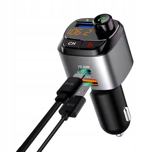 TRANSMITER SAMOCHODOWY FM BLUETOOTH ZESTAW GŁOŚNO MÓWIĄCY ŁADOWARKA QC na Arena.pl