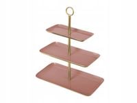 PATERA NA CIASTO SŁODYCZE 3 piętrowa RÓŻOWA PROSTOKĄTNA METALOWA 36 x 16 cm