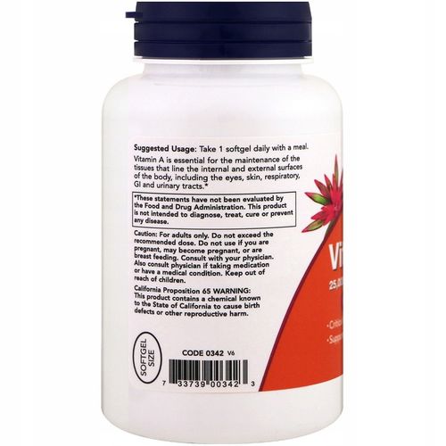 NOW FOODS WITAMINA A 25000IU 250SG WZROK SKÓRA na Arena.pl