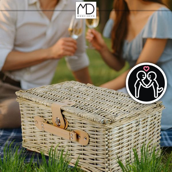 Wiklinowy kosz koszyk piknikowy 4 osób sztućce kieliszki prezent dzień ojca zdjęcie 11