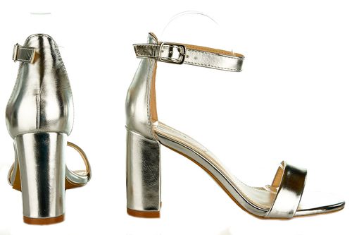 Sandały na obcasie słupku 8,5 cm. srebrne Rozmiar obuwia - 39 na Arena.pl