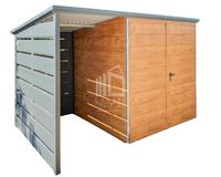 Schowek Domek Ogrodowy 2x2 + wiata 1,2m Brama Drewnopodobny dach Spad ID647