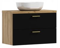 Szafka łazienkowa wisząca LUNA 80 czarny/dąb z umywalką Blanco (W5)