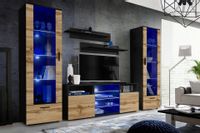 Pan Igiełka Meblościanka Blue LED Czarny Biały Dąb Wotan Zestaw Mebli