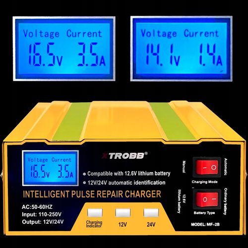 Prostownik SAMOCHODOWY AUTOMATYCZNY Z FUNKCJĄ NAPRAWY AKUMULATORÓW 12V 24V na Arena.pl