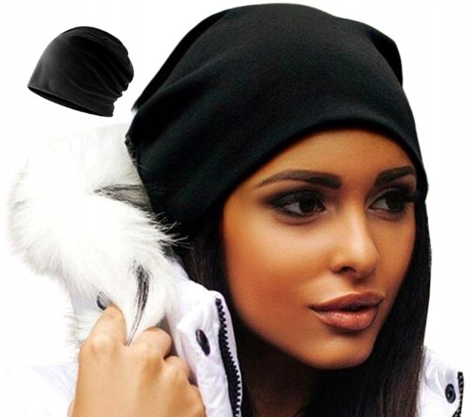 Ciepła Czapka Oversize Smerfetka Beanie Hipster zdjęcie 2