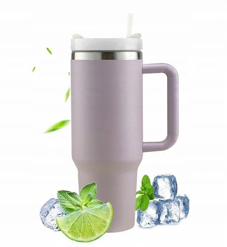 KUBEK TERMICZNY ZE SŁOMKĄ I USTNIKIEM TERMOS DO SAMOCHODU 1200ML fioletowy na Arena.pl