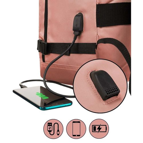 pojemny, podróżny plecak kabinowy z portem usb w różowym kolorze na Arena.pl