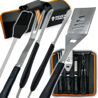 STALOWY Zestaw grillowy akcesoria przybory do grilla 4w1 +etui SUPER