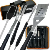 STALOWY Zestaw grillowy akcesoria przybory do grilla 4w1 +etui SUPER JAKOŚĆ