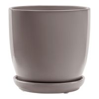 Doniczka ceramiczna Szary okrągła połysk Ø24cm z podstawką gładka