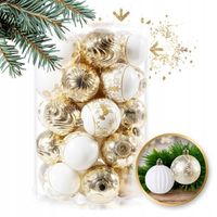 BOMBKI CHOINKOWE ZESTAW 34 SZT ŚREDNICA 6CM NIETŁUKĄCE ZŁOTE BIAŁE