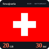 Karta eSIM Internet Szwajcaria 20 GB na 30 dni - bez rejestracji
