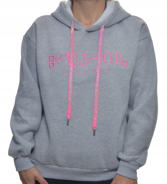 Damska bluza dresowa z kapturem uni szary zdjęcie 1