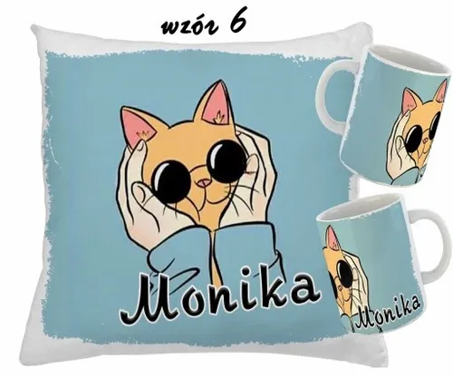 Zestaw KUBEK + PODUSZKA KOTY KOT + RÓŻNE WZORY + IMIĘ na Arena.pl
