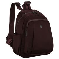 bordowy plecak damski wykonany z poliestru, zawieszony na regulowanych