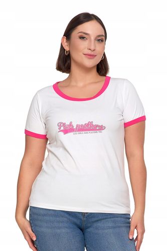T-shirt Koszulka Damska Bawełna Slim Fit z Napisami Biło-Różowy MORAJ - XXL na Arena.pl