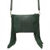 VERA PELLE torebka zamszowa listonoszka boho z frędzlami V001 c.zielona