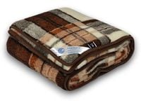 Koc Wełniany 180X200 Merynos Australijski Krata na Reumatyzm Indygo