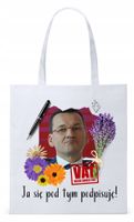 Mateusz Morawiecki Pis Torba Eco Biała Shopper Z Nadrukiem Ze Zdjęciem