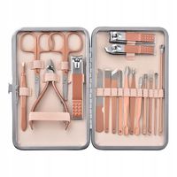 ZESTAW DO MANICURE PEDICURE DO TWARZY TURYSTYCZNY 18 ELEMENTÓW RÓŻOWY ETUI
