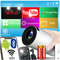 PROJEKTOR RZUTNIK ANDROID TV WIFI FULL HD PRZENOŚNY SMART GŁOŚNIK OBROTOWY