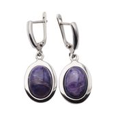 Kolczyki z owalnymi czaroitami w srebrze rodowanym