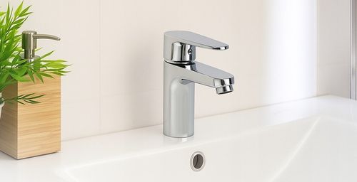 Bateria umywalkowa stojąca srebrna łazienkowa kran do umywalki chrom YOKA na Arena.pl