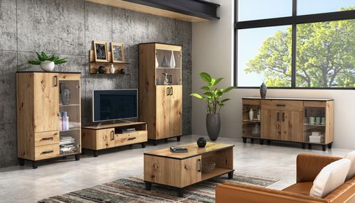 Komoda P6 80 cm dąb artisan witryna na Arena.pl