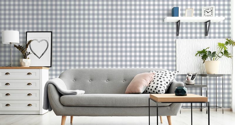 Tapeta Jasna Delikatna Szara Krata zdjęcie 2