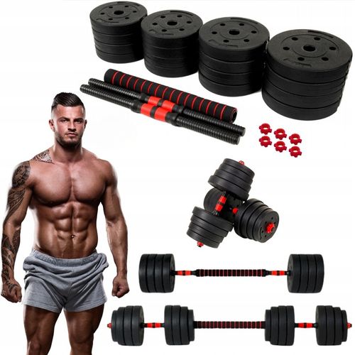 Hantle 30kg 2x15kg bitumiczne regulowane ZESTAW 16 talerzy + sztanga na Arena.pl