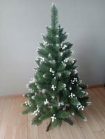 CHOINKA SZTUCZNA sosna 120 CM GĘSTA PREMIUM ośnieżona z owocami NA STOJAKU