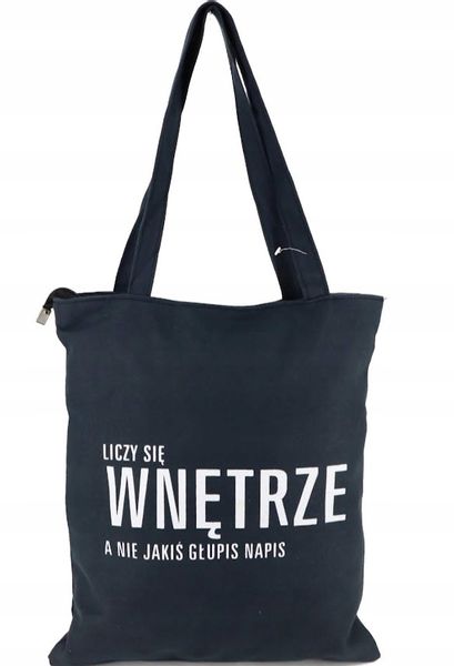 TORBA torebka z napisem ,,LICZY SIĘ WNĘTRZE A NIE JAKIŚ ... '' czarna zdjęcie 1