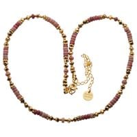 Naszyjnik - Rodonit, Hematyt złoty i srebro złocone